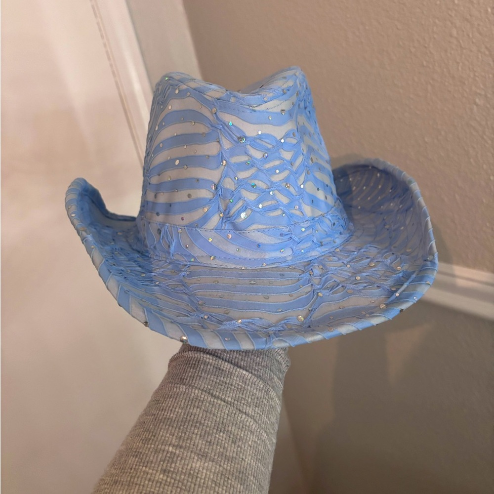 Textured and sparkly blue cowgirl hat